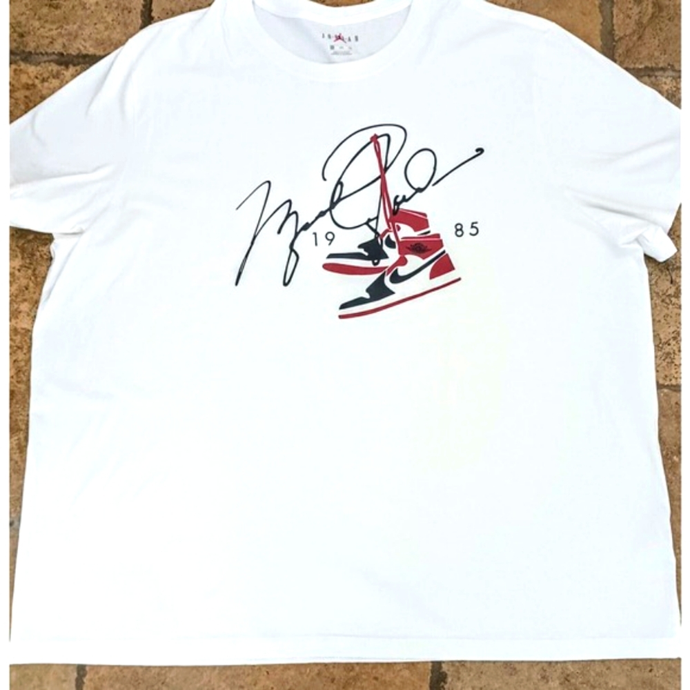NEW 4XL Air Jordan AJ85 1985‎ Signature Short Sleeve T-Shirt White Black Shoe